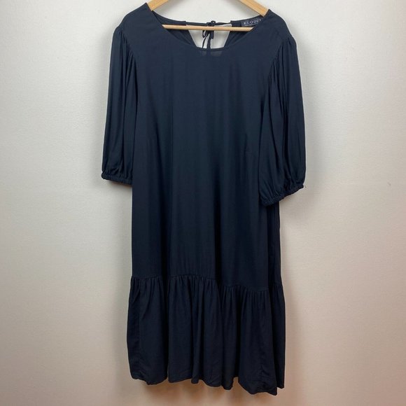 Eloquii Dress 18 Black Shift Tunic Puff Sleeve Lightweight Tie Back Plus New NWT - Picture 1 of 11